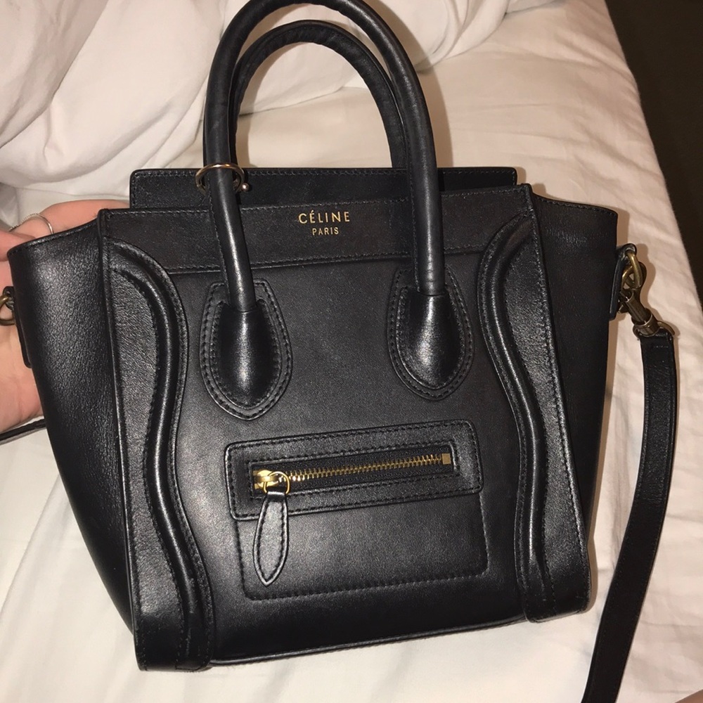 Celine Nano Black Gold Hardware Shoulder Strap